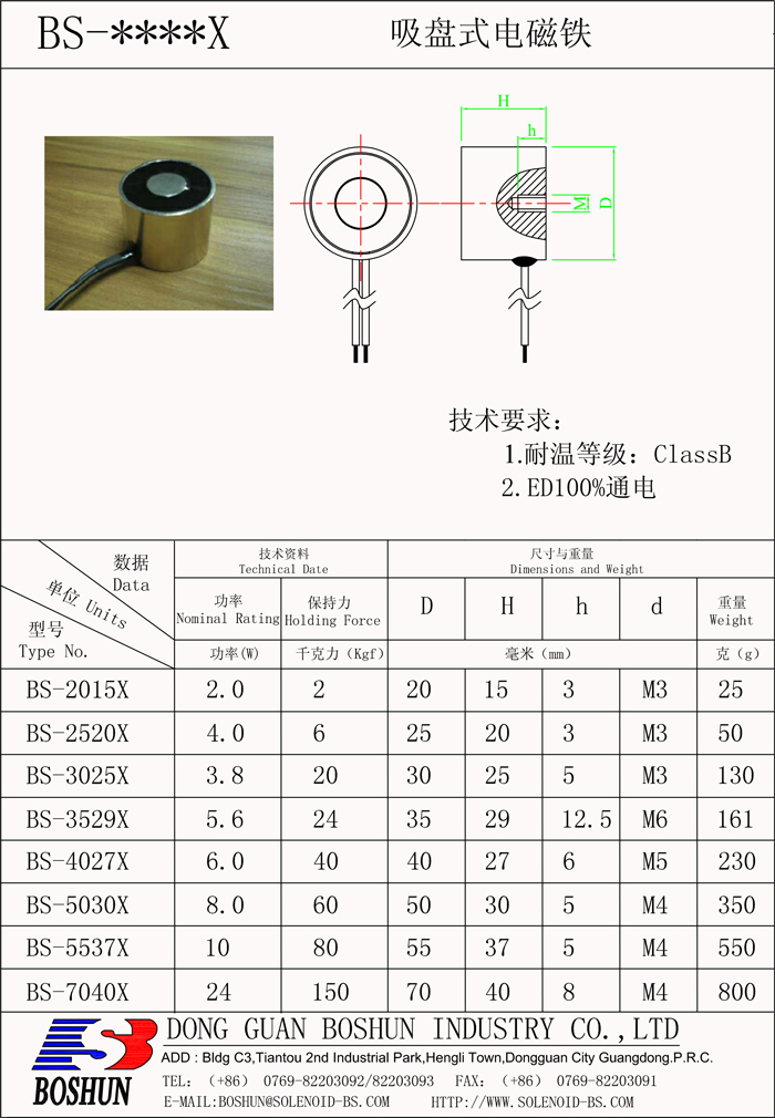 電磁鐵吸力表